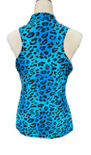 Tzu Tzu Blue Leopard Print Sleeveless Golf Top Size L MSP$99-2