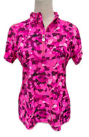 Tzu Tzu Pink Camo Lucy Short Sleeve Golf Polo Size L MSP$110-1
