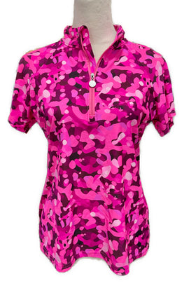Tzu Tzu Pink Camo Lucy Short Sleeve Golf Polo Size L MSP$110