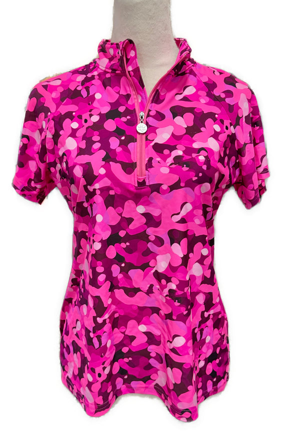 Tzu Tzu Pink Camo Lucy Short Sleeve Golf Polo Size L MSP$110