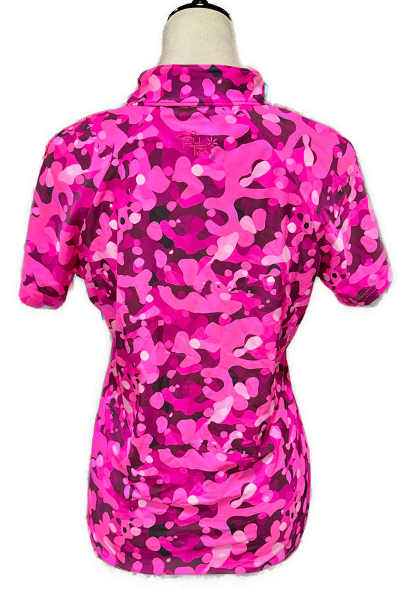 Tzu Tzu Pink Camo Lucy Short Sleeve Golf Polo Size L MSP$110