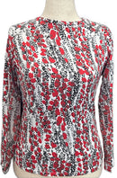 Ibkul Red Gray & Black Patterned Women's Long Sleeve Top Size S-1