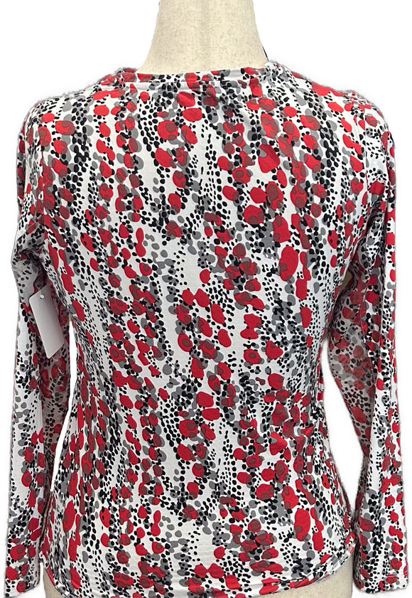 Ibkul Red Gray & Black Patterned Women's Long Sleeve Top Size S