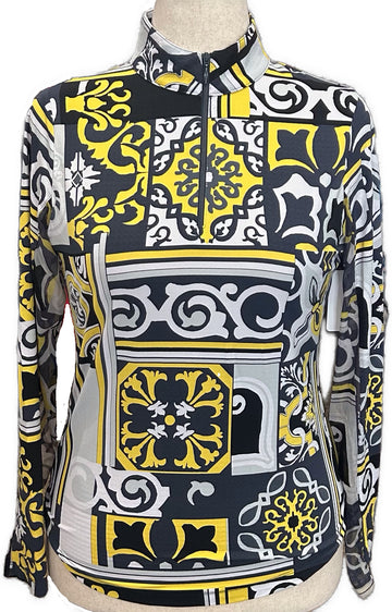 Ibkul Black Gray & Gold Patterned Women's 1/4 Zip Pullover Size S