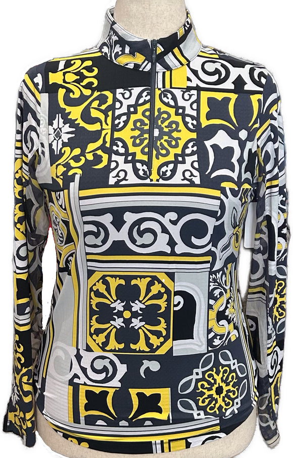 Ibkul Black Gray & Gold Patterned Women's 1/4 Zip Pullover Size S
