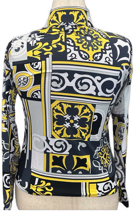 Ibkul Black Gray & Gold Patterned Women's 1/4 Zip Pullover Size S - 0