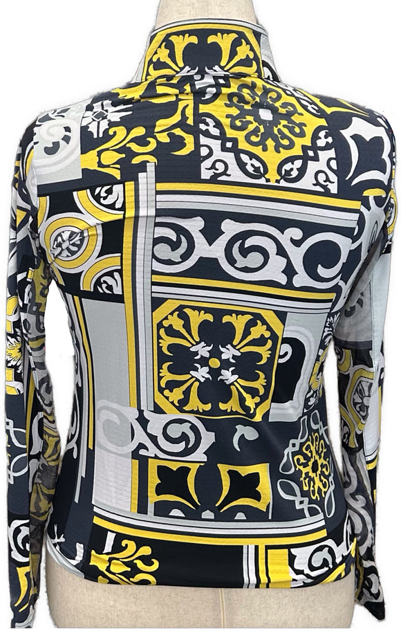 Ibkul Black Gray & Gold Patterned Women's 1/4 Zip Pullover Size S