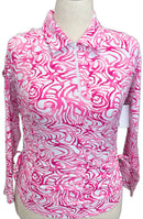 Ibkul Pink & White Rose Print Women's 1/4 Zip Golf Pullover Size S-1