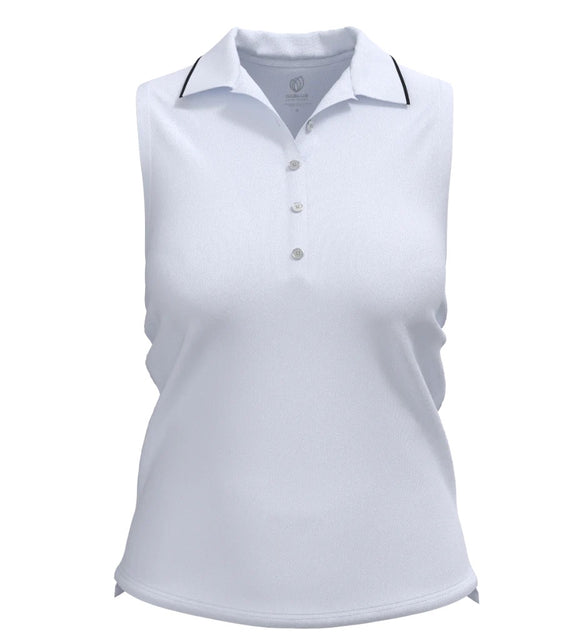 New GGBlue Women's Classic Sleeveless Golf Polo - White/Black MSP$84