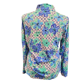 Ibkul White, Royal & Green Floral Print Long Sleeve Sun Shirt Size XL MSP$100 - 0