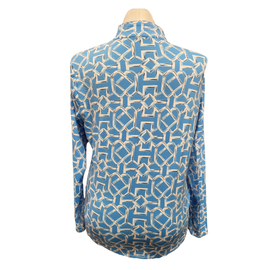 Icikuls Powder Blue & White Geo Print Longsleeve Sun SHirt Size XL - 0