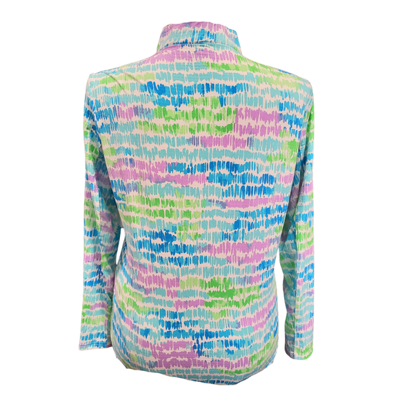 Icikuls Blue & Green Brushstroke Longsleeve Zip Mock Sun Shirt Size XL