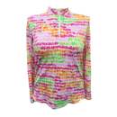 Icikuls Pink & Green Brushstroke Longsleeve Zip Mock Sun Shirt Size XL-1
