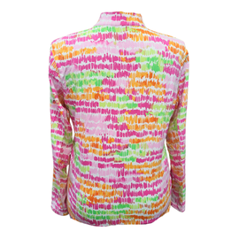 Icikuls Pink & Green Brushstroke Longsleeve Zip Mock Sun Shirt Size XL - 0