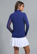 New Ibkul Women's Navy Long Sleeve Zip Mock Sun Shirt Size XL MSP$98-2