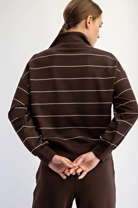 New Rae Mode V-neck Modal Striped Scuba Pullover - 0