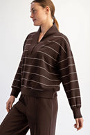New Rae Mode V-neck Modal Striped Scuba Pullover-3