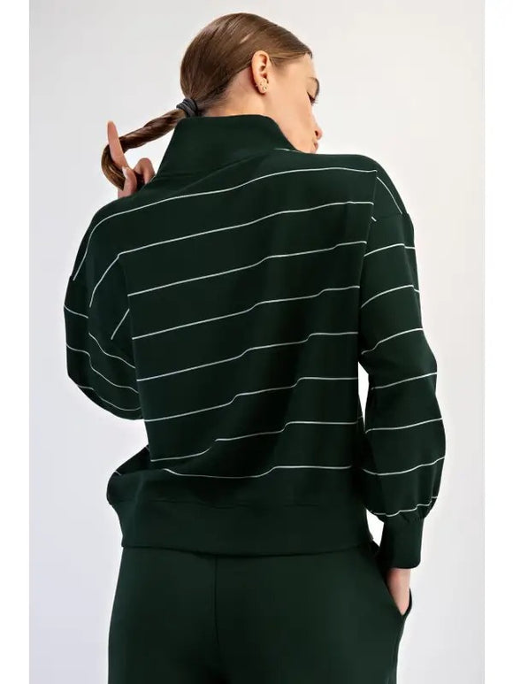 New Rae Mode V-neck Modal Striped Scuba Pullover