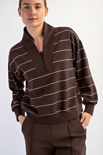 Buy brown New Rae Mode V-neck Modal Striped Scuba Pullover