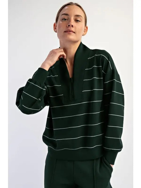 New Rae Mode V-neck Modal Striped Scuba Pullover