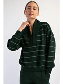 New Rae Mode V-neck Modal Striped Scuba Pullover-15