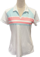 Adidas Women's White Striped Golf Polo Size M-1