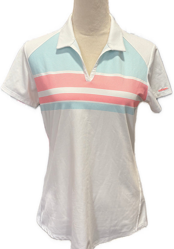 Adidas Women's White Striped Golf Polo Size M