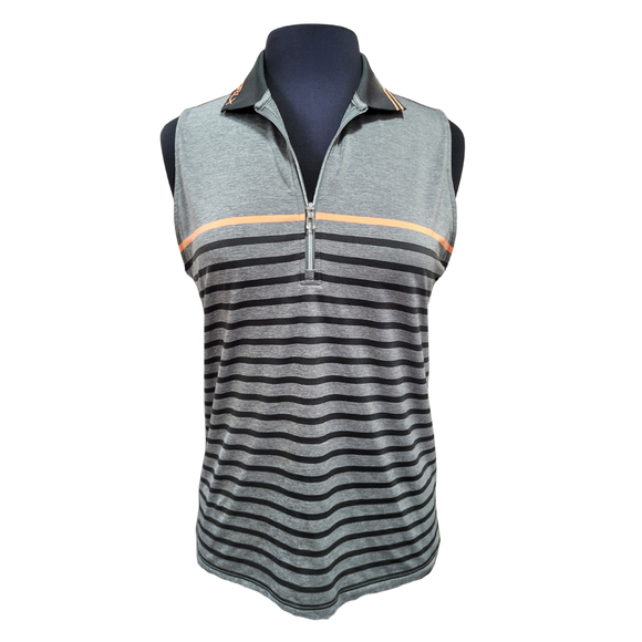 Ralph Lauren RLX Women's Gray, Black & Orange Sleeveless Golf Polo Size M MSP$108