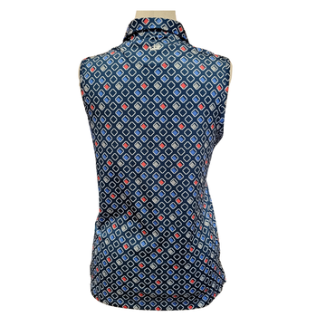 Peter Millar Women's Navy Geo Print Sleeveless Golf Polo w/ Logo Size L - 0