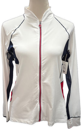 Greg Norman Women's SolarXP White Navy & Pink Full-Zip Jacket Size S