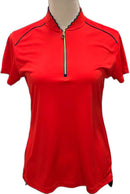 New Greg Norman Women's Red Golf Polo w/Navy Trim Size S MSP$79-1