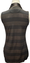 Greg Norman Women's Black & Gold Striped Sleeveless Golf Polo Size S-2