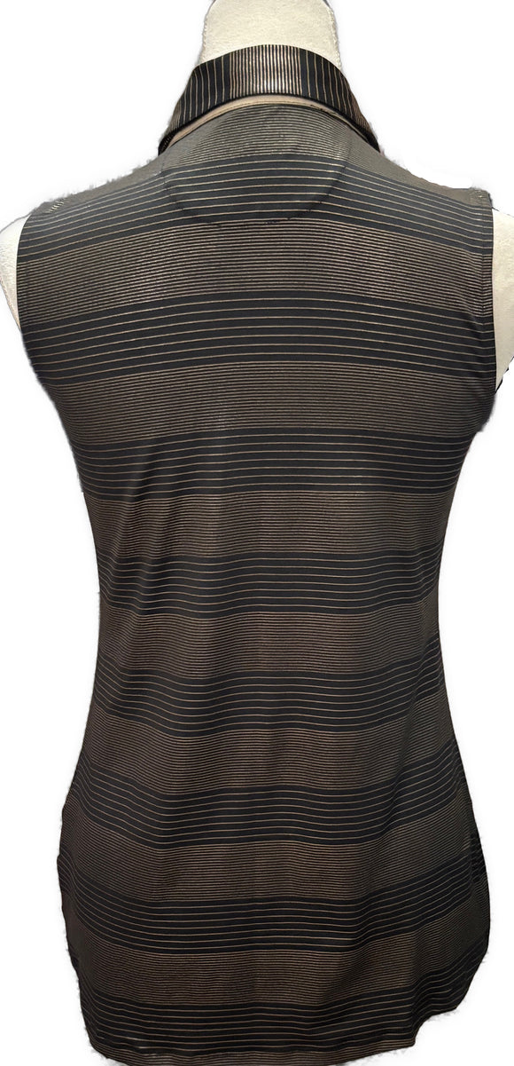 Greg Norman Women's Black & Gold Striped Sleeveless Golf Polo Size S