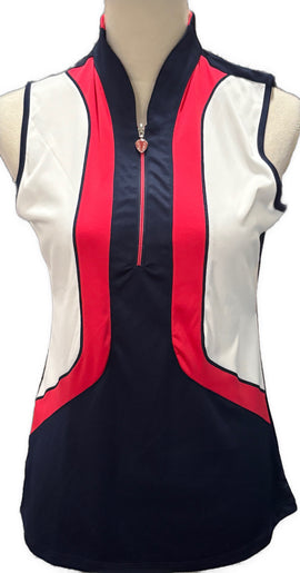 Greg Norman Women's White Navy & Pink Colorblock Sleeveless Golf Polo Size S