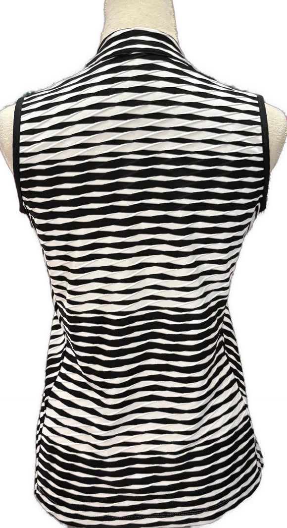 Tail Women's Black & White Stripe Jacquard Sleeveless Golf Polo Size S MSP$90