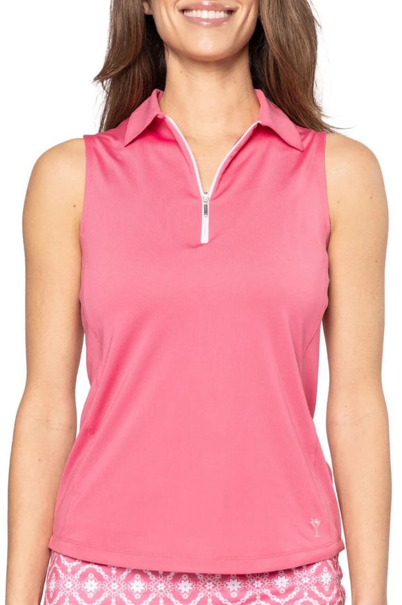 New Golftini Nantucket Pink & White Sleeveless Golf Polo Size L MSP$98
