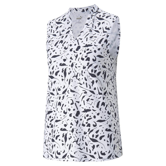 Puma Women's Cloudspun White Chelsea Print Sleeveless Golf Polo Size L