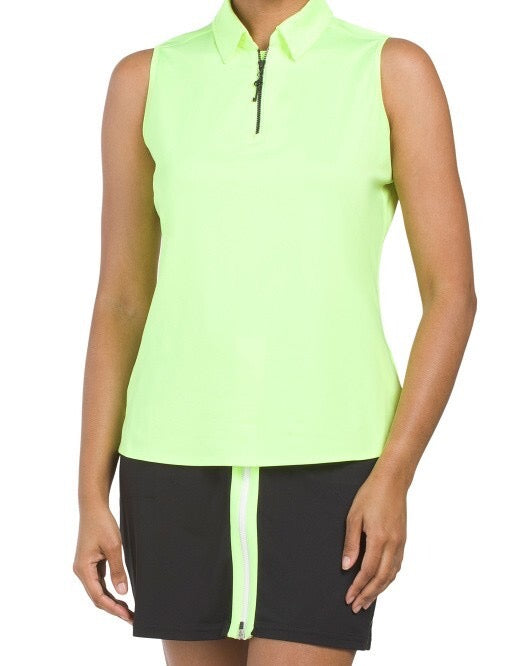 Belyn Key Women's Neon Green Keystone Sleeveless Golf Top Size L MSP$118