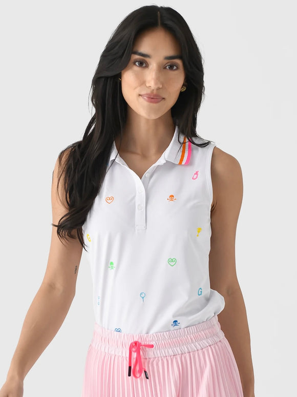 New G/Fore Women's Embroidered Tech Pique Sleeveless Golf Polo Size L MSP$130