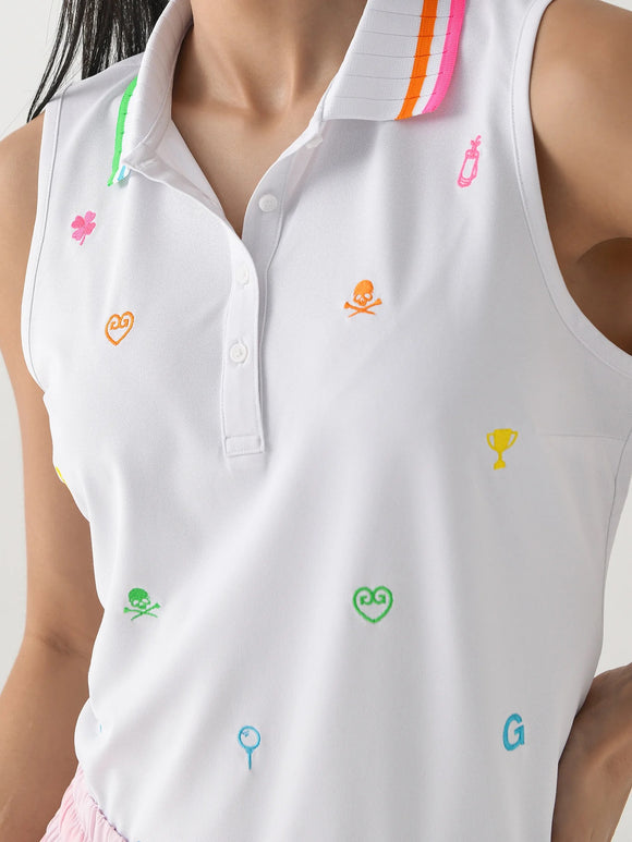 New G/Fore Women's Embroidered Tech Pique Sleeveless Golf Polo Size L MSP$130