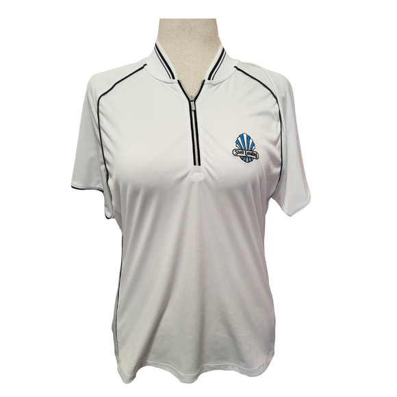Greg Norman White 1/4 Zip Polo w/ 'Shell Landing' Logo Size L