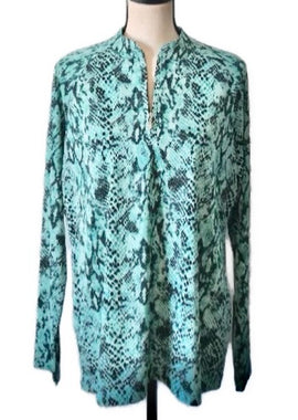 Sport Haley Teal & Back Snakeskin Print Long Sleeve Golf Top Size XL