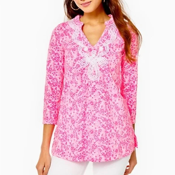 Lilly Pulitzer Kaia Knit Tunic -Pink Shandy Invest a Gator Print Size S MSP$
