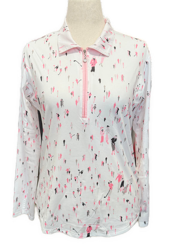 New San Soleil Long Sleeve Women Golfer Print Sun Shirt Size L MSP$110