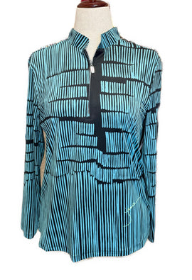Jamie Sadock Sunsense Aqua & Black Long Sleeve Sun Shirt Size L MSP$99
