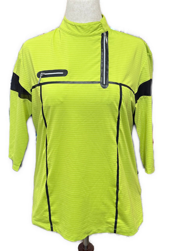 Jamie Sadock Neon Green & Black 3/4 Length Golf Top Size L MSP$88