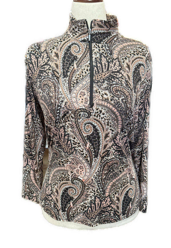 Corsican Golf Women’s Black & Brown Paisley Print Pullover Size XL MSP$96
