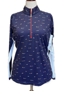 Fairway & Greene Women's Navy Swimmer Print Golf Pullover Size XL MSP$138