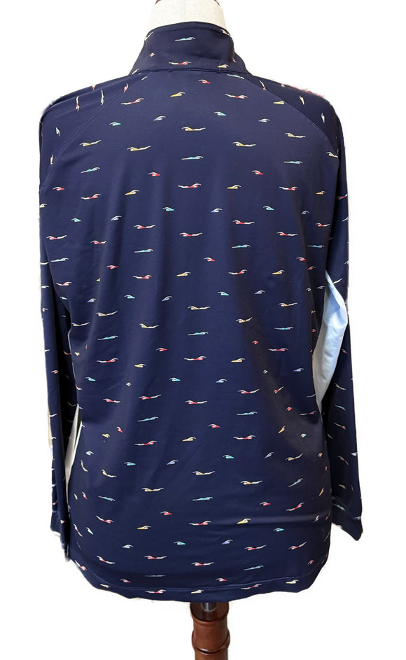 Fairway & Greene Women's Navy Swimmer Print Golf Pullover Size XL MSP$138