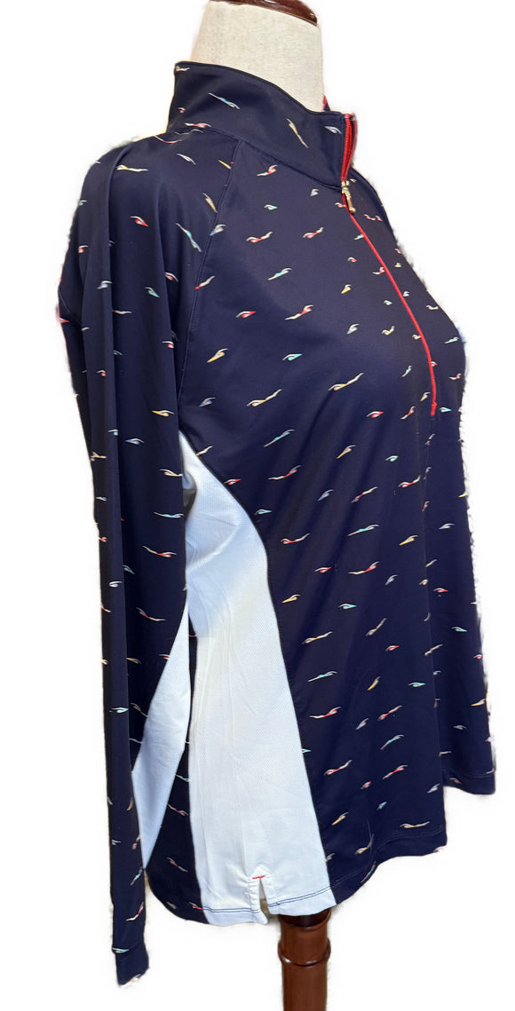 Fairway & Greene Women's Navy Swimmer Print Golf Pullover Size XL MSP$138